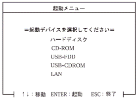 起動メニュー（1999年冬モデル〜2003年夏モデル）