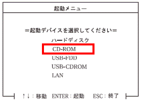 起動メニュー（1999年冬モデル〜2003年夏モデル）