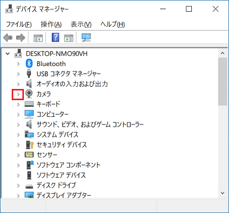 「カメラ」の左側にある三角をクリック