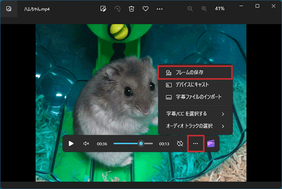 「・・・」(その他のオプション)→「フレームの保存」の順にクリック