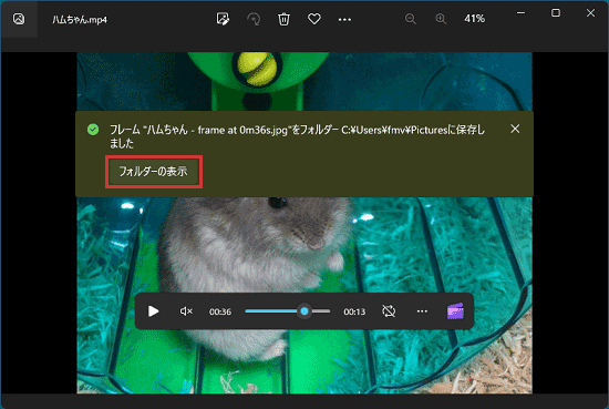 「フォルダーの表示」ボタンをクリック