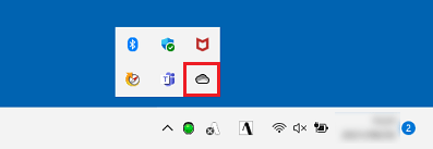 タスクバーの端の「OneDrive」アイコンを右クリック