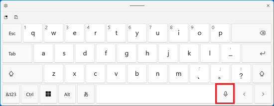 タッチキーボードのマイクのアイコンをタップ