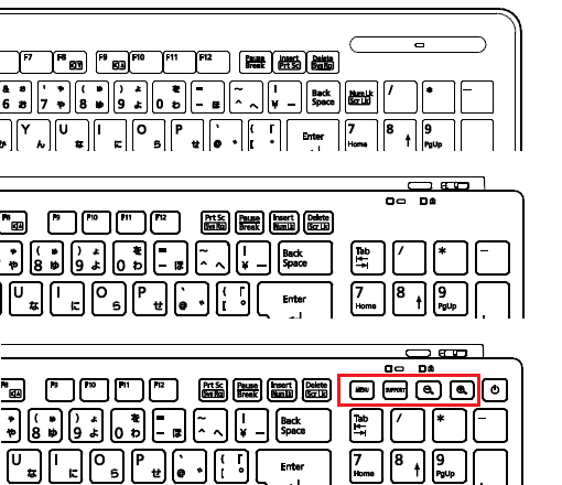 ワンタッチボタンがない、またはテンキーの上部にあるキーボード