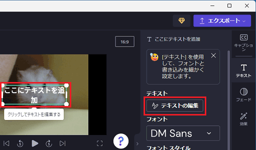 「テキストの編集」ボタンをクリックし、プレビュー画面で入力