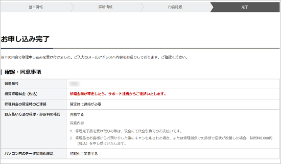 表示された内容を確認