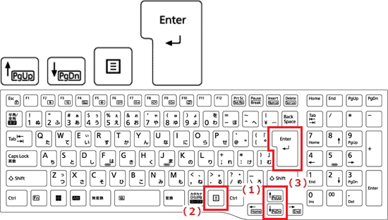 【↑】/【↓】キーで選択、【Application】キーを押す、【↑】/【↓】キーで選択し【Enter】キーを押す