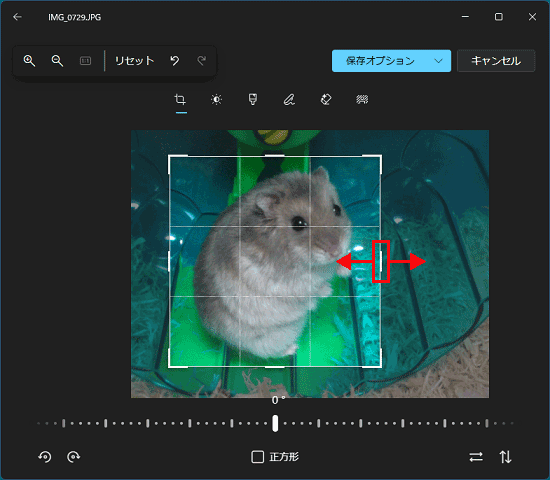 枠をドラッグしトリミングを実施