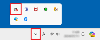 「∧」をクリックし、「OneDrive」のアイコンをクリック