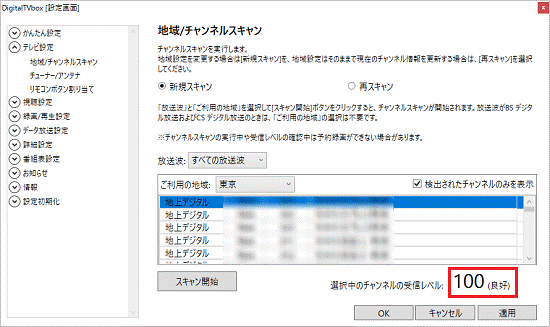 受信レベルの数値を確認