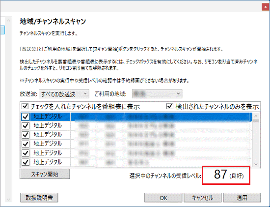 受信レベルの数値を確認