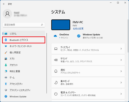 「Bluetoothとデバイス」をクリック