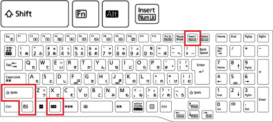 【Shift】+【Fn】+【Alt】+【Num Lk】キーを押す