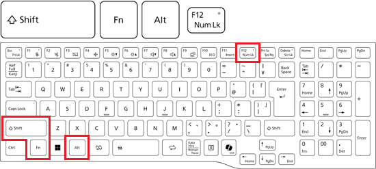 【Shift】+【Fn】+【Alt】+【Num Lk】キーを押す