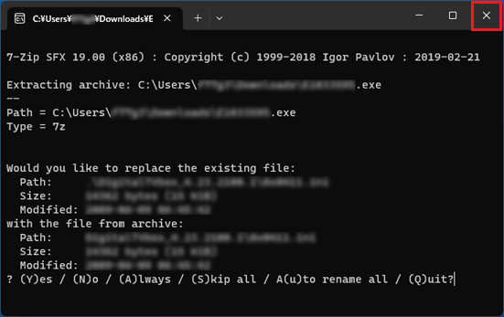 閉じるボタンで画面を終了