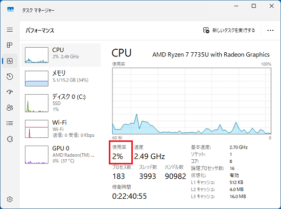 使用率の項目を確認
