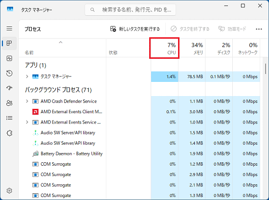 CPU使用率を確認