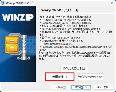 「使用条件」ボタンをクリック