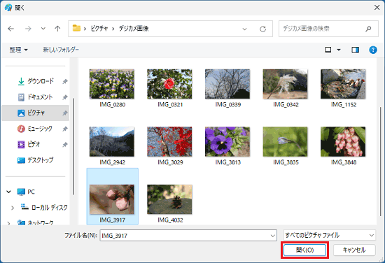 「開く」ボタンをクリック