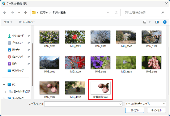 背景を削除して保存した画像を選択