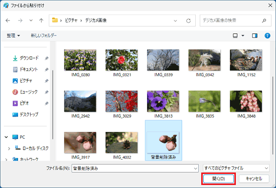 「開く」ボタンをクリック