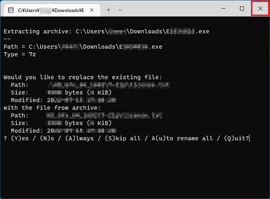 閉じるボタンで画面を終了し、次の手順に進みます