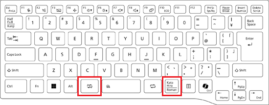 キーの位置例（かな刻印なしキーボード）