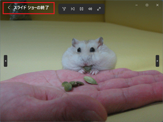 「スライドショーの終了」をクリック
