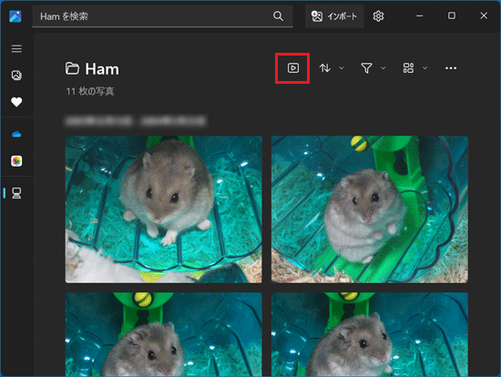 「スライドショーの開始」ボタンをクリック