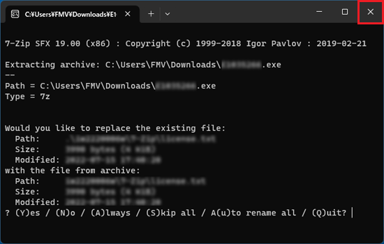 閉じるボタンで画面を終了