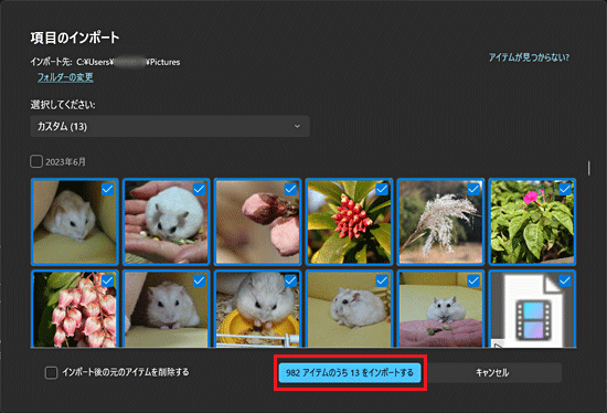 「インポートする」ボタンをクリック