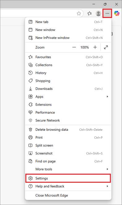 「…」→ 「Settings」の順にクリック