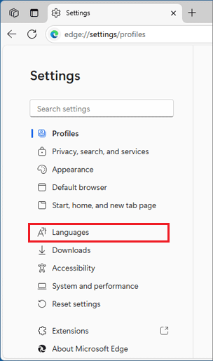 「Languages」をクリック
