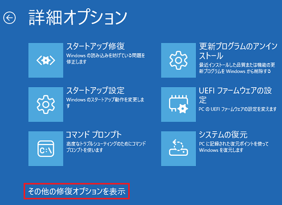 「その他の修復オプションを表示」をクリック