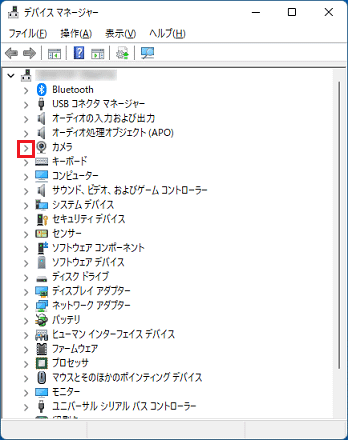 「カメラ」の左にある「＞」をクリック