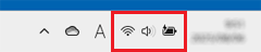 「ネットワーク」、「スピーカー」、「電源(バッテリ搭載機種のみ)」のアイコン