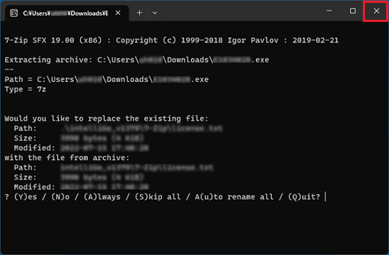 閉じるボタンで画面を終了