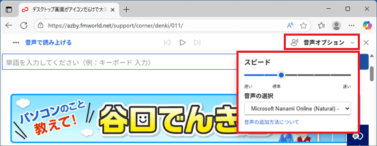 「音声オプション」ボタン