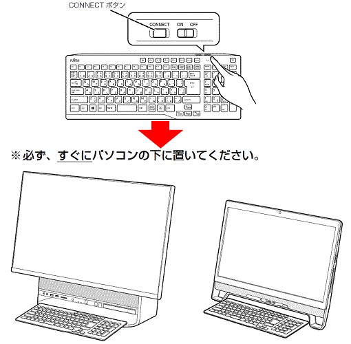キーボードの「CONNECT」ボタンを押し、すぐにパソコンと近づける