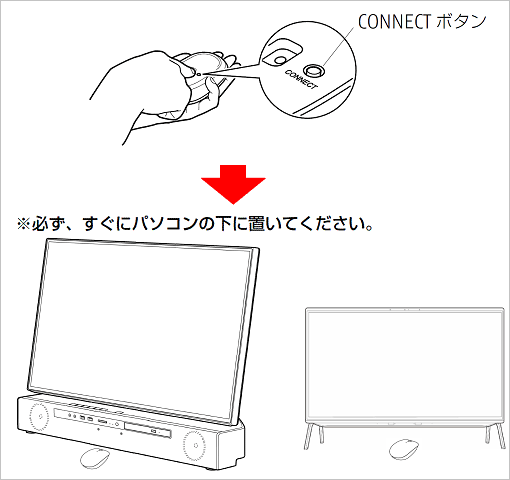 マウスの「CONNECT」ボタンを押し、すぐにパソコンと近づける