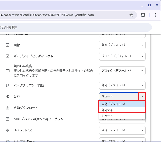 「自動」または「許可」をクリック