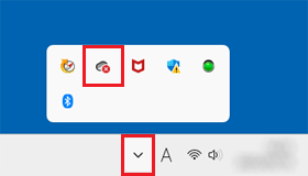 「∧」をクリックし、「OneDrive」のアイコンをクリック