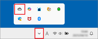 「∧」をクリック→「OneDrive」のアイコンをクリック