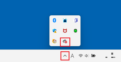 「隠れているインジケーターを表示します」から「OneDrive」をクリック