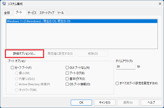 「詳細オプション」ボタンをクリック
