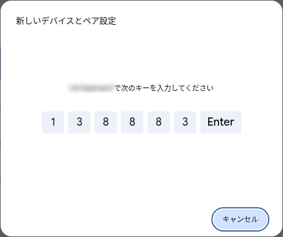 接続時に表示される画面の一例（機器側で数字を入力する場合）