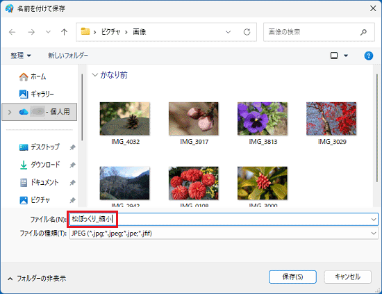 「ファイル名」欄に名前を入力