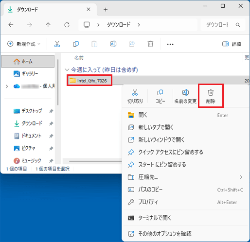「Intel_Gfx_7026」フォルダーを削除