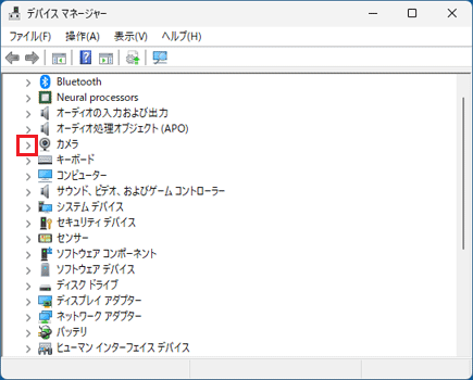 「カメラ」の左側の矢印をクリック