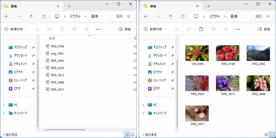 フォルダーの表示例